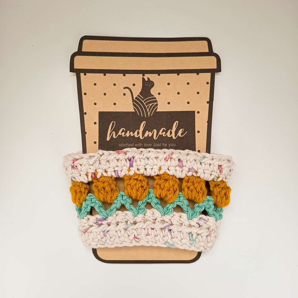 🌷Handmade Crochet Golden Tulip Coffee Sleeve